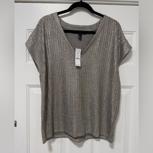 White House Black Market Silver V-Neck Blouse